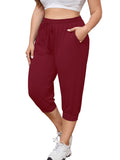 SHOWMALL Plus Size Capri Pants for Women Workout Relaxed Joggers Pants with Drawstring Pockets