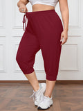 SHOWMALL Plus Size Capri Pants for Women Workout Relaxed Joggers Pants with Drawstring Pockets