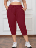 SHOWMALL Plus Size Capri Pants for Women Workout Relaxed Joggers Pants with Drawstring Pockets