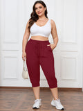 SHOWMALL Plus Size Capri Pants for Women Workout Relaxed Joggers Pants with Drawstring Pockets