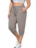 SHOWMALL Plus Size Capri Pants for Women Workout Relaxed Joggers Pants with Drawstring Pockets