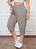 SHOWMALL Plus Size Capri Pants for Women Workout Relaxed Joggers Pants with Drawstring Pockets