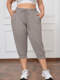 SHOWMALL Plus Size Capri Pants for Women Workout Relaxed Joggers Pants with Drawstring Pockets
