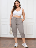 SHOWMALL Plus Size Capri Pants for Women Workout Relaxed Joggers Pants with Drawstring Pockets