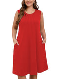 SHOWMALL Women's Plus Sundress Summer Casual Crew Neck Sleeveless Tank Dress