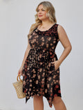 SHOWMALL Pleated Sleeveless Sundress Casual Irregular Hem T-shirt Dress with Pockets