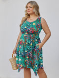 SHOWMALL Pleated Sleeveless Sundress Casual Irregular Hem T-shirt Dress with Pockets
