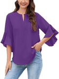 Chiclily Women Blouse 3/4 Sleeve Work Shirt Split Neck Tunic Top Office Wear