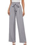Chiclily Women Wide Leg Pants with Pockets High Waist Loose Belt Flowy Casual Trousers