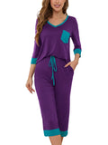 V-Neck Tops and Loose Capri Pants Pajama Set Soft Sleepwear