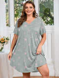 SHOWMALL Womens Nightgown Sleep Shirt Dress V Neck Short Sleeve Sleepwear Dress