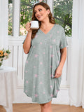 SHOWMALL Womens Nightgown Sleep Shirt Dress V Neck Short Sleeve Sleepwear Dress
