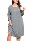 SHOWMALL Women's Plus Size Nightgowns Comfy 3/4 Sleeve Sleepwear Casual Loungewear with Pockets