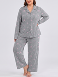 SHOWMALL Womens Plus Size 2 Piece Pajamas Sets, Long Sleeve Button Down Top and Long Pant with Pockets