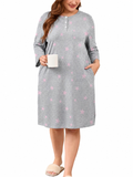 SHOWMALL Women's Plus Size 3/4 Sleeve Nightgown with Pockets Soft Henley Neck Sleep Dress Loose Lounge Sleepwear