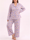 SHOWMALL Womens Plus Size 2 Piece Pajamas Sets, Long Sleeve Button Down Top and Long Pant with Pockets