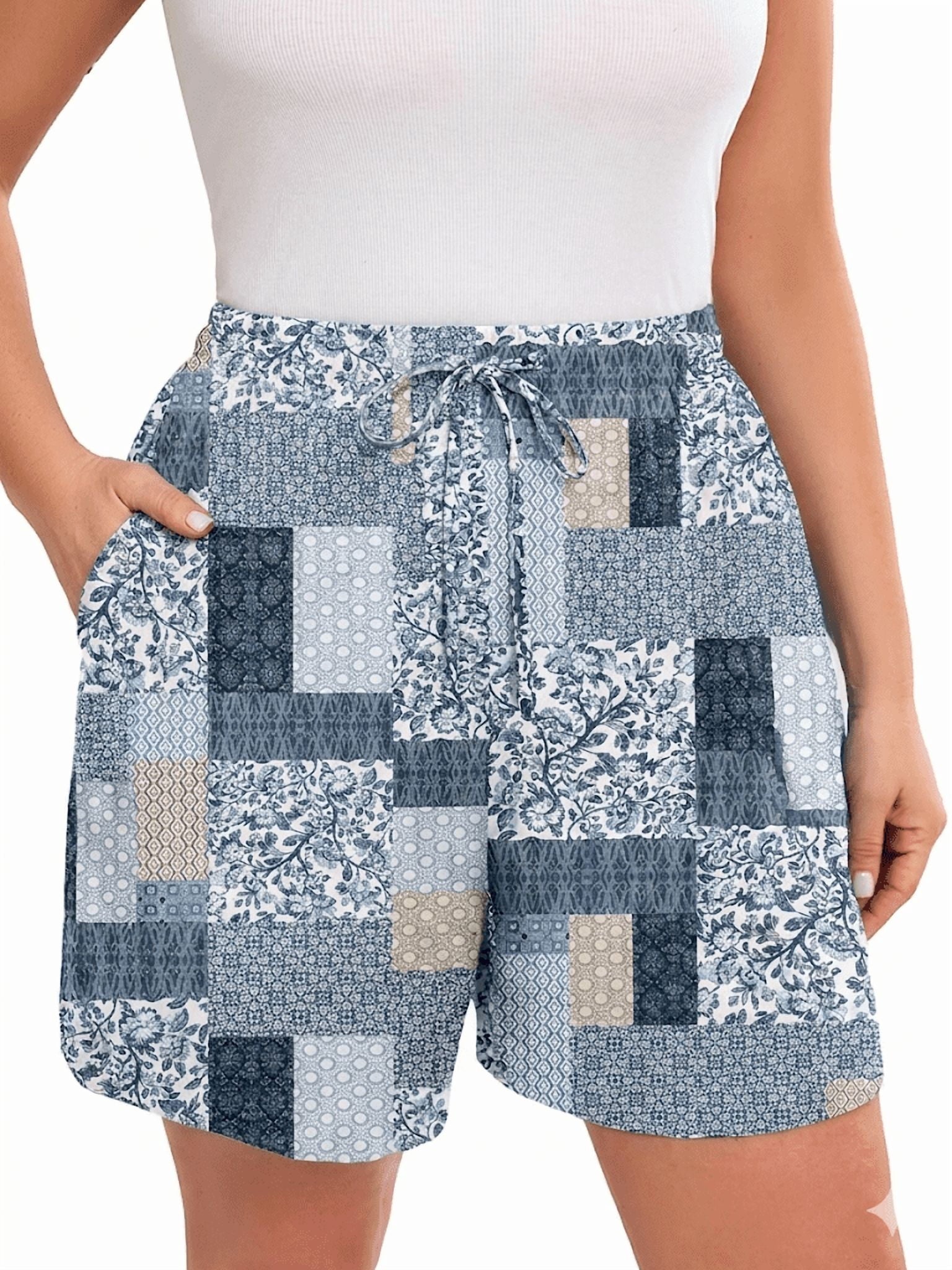 SHOWMALL Women's Plus Drawstring Shorts Summer Elastic Waist