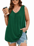 SHOWMALL Women's Plus Size Tank Top, V Neck Pleated Sleeveless Summer Beach Tops, Side Slit Casual Daily Tunic Layering Shirt for Work