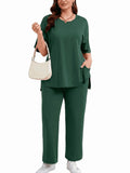 SHOWMALL Women's Plus Size Summer Outfits 2 Piece Sets Lightweight Short Sleeve Top & Pants