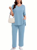 SHOWMALL Women's Plus Size Summer Outfits 2 Piece Sets Lightweight Short Sleeve Top & Pants
