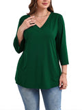 SHOWMALL Plus Size Tops for Women 3/4 Sleeve V Neck Tunic Tops Dressy Casual Blouses Shirts