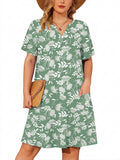 SHOWMALL Women's Plus Casual Dresses V Neck Short Beach Summer Sundress with Pockets