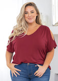 SHOWMALL Short Sleeve V-Neck Tunic Cold Shoulder Shirt