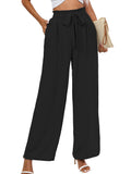 Chiclily Women Wide Leg Pants with Pockets High Waist Loose Belt Flowy Casual Trousers