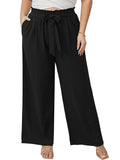 SHOWMALL Plus Size Women's Wide Leg Pants with Pockets High Waisted Adjustable Tie Knot