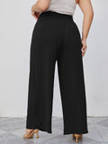 SHOWMALL Plus Size Women's Wide Leg Pants with Pockets High Waisted Adjustable Tie Knot