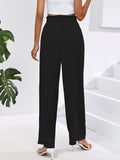 Chiclily Women Wide Leg Pants with Pockets High Waist Loose Belt Flowy Casual Trousers