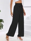 Chiclily Women Wide Leg Pants with Pockets High Waist Loose Belt Flowy Casual Trousers