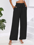 Chiclily Women Wide Leg Pants with Pockets High Waist Loose Belt Flowy Casual Trousers