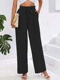 Chiclily Women Wide Leg Pants with Pockets High Waist Loose Belt Flowy Casual Trousers