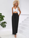 Chiclily Women Wide Leg Pants with Pockets High Waist Loose Belt Flowy Casual Trousers