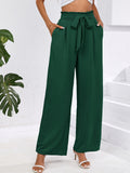 Chiclily Women Wide Leg Pants with Pockets High Waist Loose Belt Flowy Casual Trousers