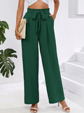Chiclily Women Wide Leg Pants with Pockets High Waist Loose Belt Flowy Casual Trousers