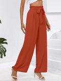 Chiclily Women Wide Leg Pants with Pockets High Waist Loose Belt Flowy Casual Trousers