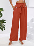 Chiclily Women Wide Leg Pants with Pockets High Waist Loose Belt Flowy Casual Trousers