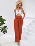 Chiclily Women Wide Leg Pants with Pockets High Waist Loose Belt Flowy Casual Trousers