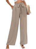 Chiclily Women Wide Leg Pants with Pockets High Waist Loose Belt Flowy Casual Trousers