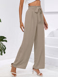 Chiclily Women Wide Leg Pants with Pockets High Waist Loose Belt Flowy Casual Trousers