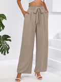 Chiclily Women Wide Leg Pants with Pockets High Waist Loose Belt Flowy Casual Trousers