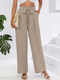 Chiclily Women Wide Leg Pants with Pockets High Waist Loose Belt Flowy Casual Trousers