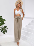 Chiclily Women Wide Leg Pants with Pockets High Waist Loose Belt Flowy Casual Trousers