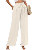 Chiclily Women Wide Leg Pants with Pockets High Waist Loose Belt Flowy Casual Trousers