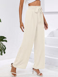 Chiclily Women Wide Leg Pants with Pockets High Waist Loose Belt Flowy Casual Trousers