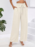 Chiclily Women Wide Leg Pants with Pockets High Waist Loose Belt Flowy Casual Trousers