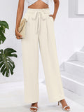 Chiclily Women Wide Leg Pants with Pockets High Waist Loose Belt Flowy Casual Trousers