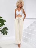 Chiclily Women Wide Leg Pants with Pockets High Waist Loose Belt Flowy Casual Trousers